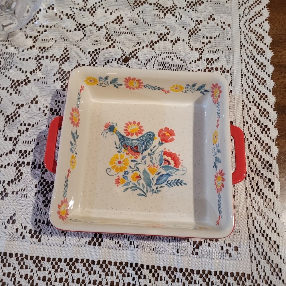 Pioneer Woman Mazie Bird Square Stoneware Baking Casserole Dish 8X8 - Picture 6 of 8